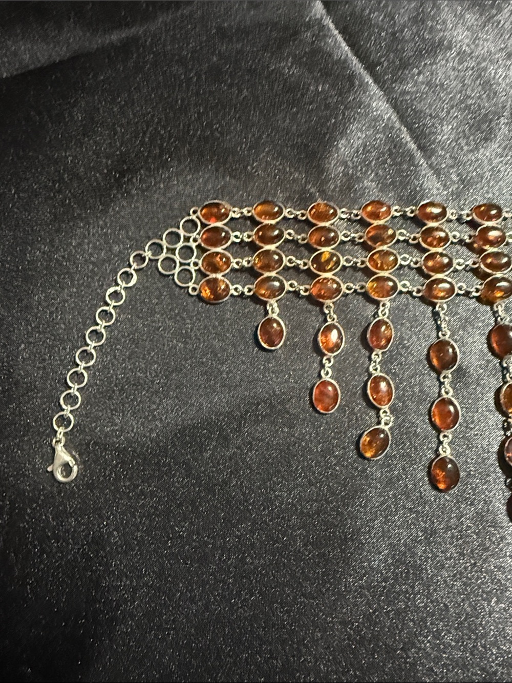 Vintage 925 Sterling Silver Baltic Amber Waterfall Fringe Necklace. - Picture 3 of 8